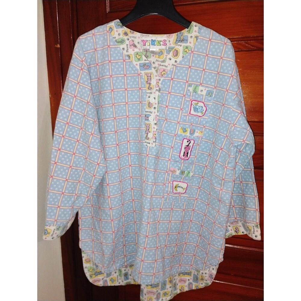 Sz 1X Vintage Sleep Shirt T-Shirt Cute Cat Mouse Paw Print